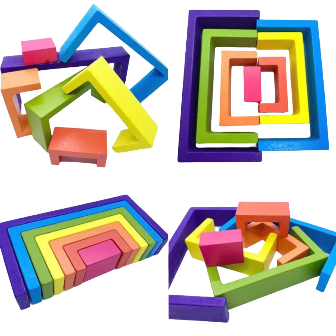 Square Wooden Stackable Building Blocks Toy Set