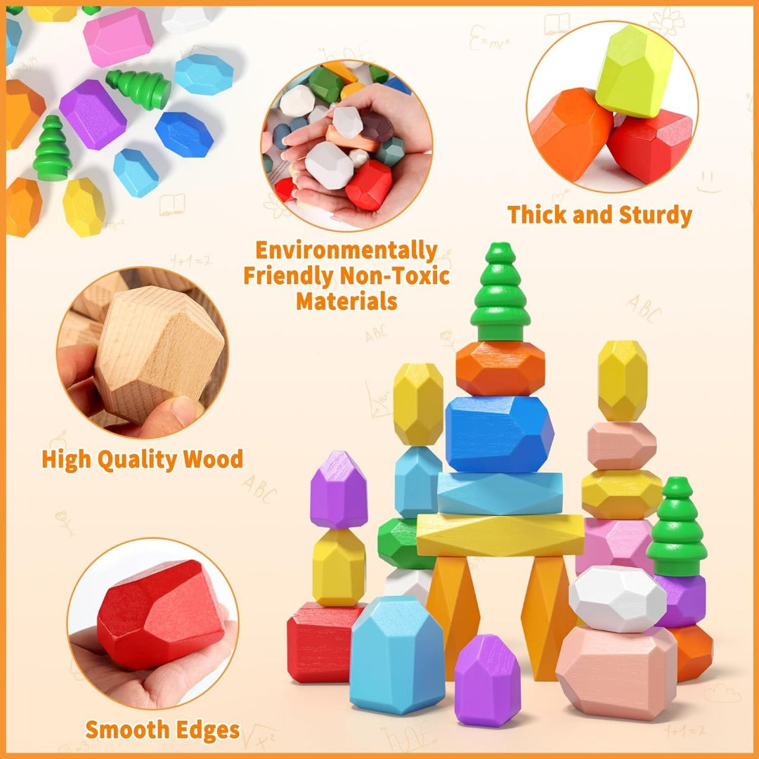 Wooden Stacking Rocks Montessori Toys for Toddlers