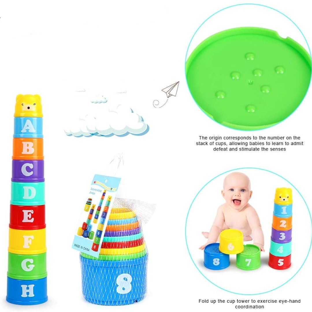 Colorful 9 Pieces Stacking Cups Set Toy for Kids