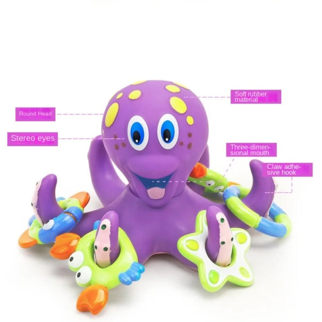 Floating Purple Octopus Bath Toy with Hoopla Rings