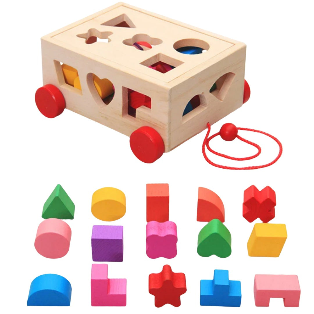 Montessori Wooden Pull Along Shape Sorter Car