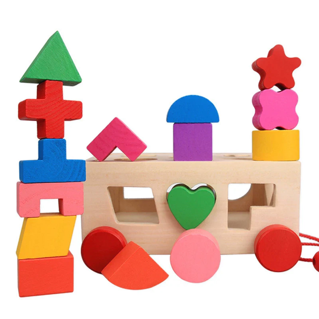 Montessori Wooden Pull Along Shape Sorter Car