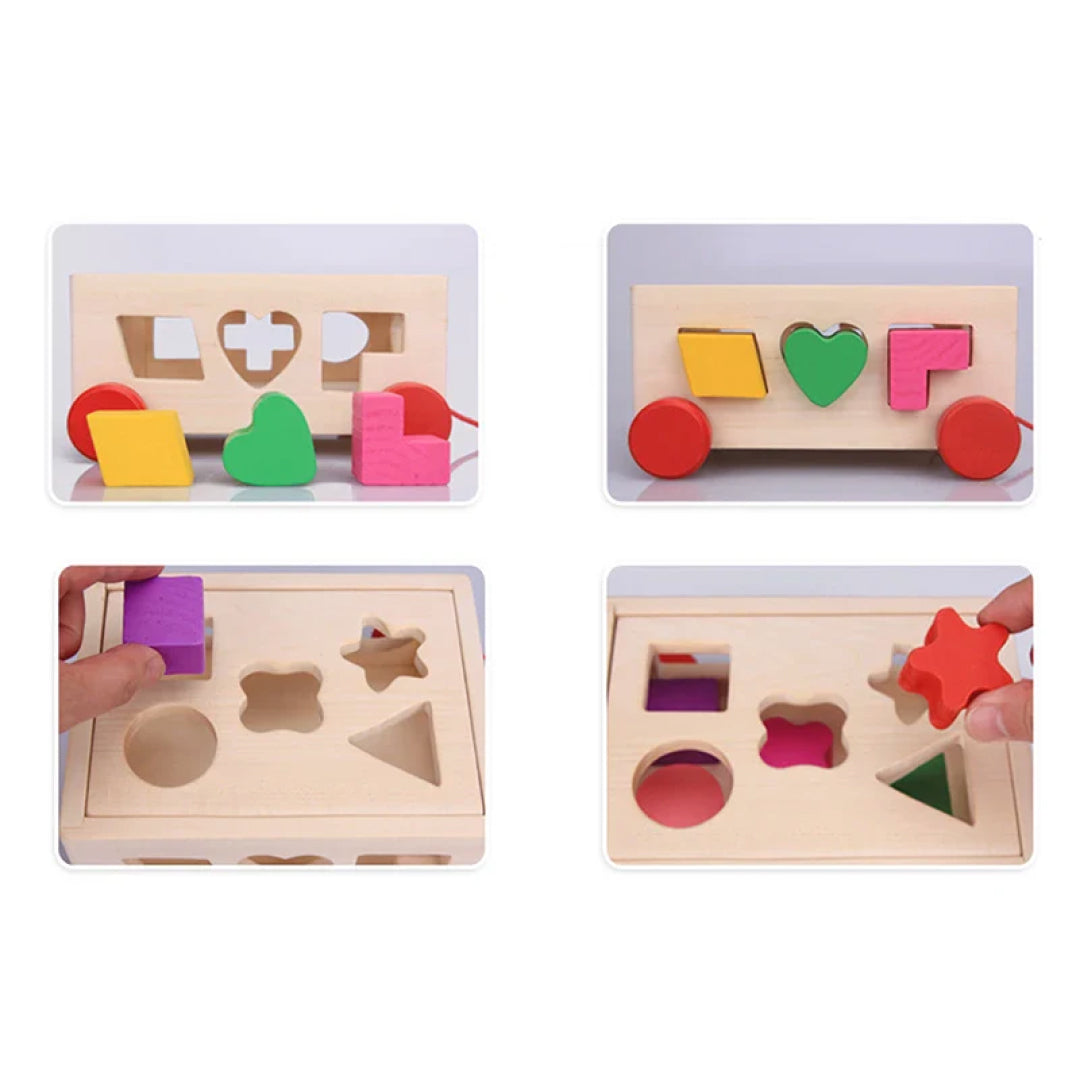 Montessori Wooden Pull Along Shape Sorter Car