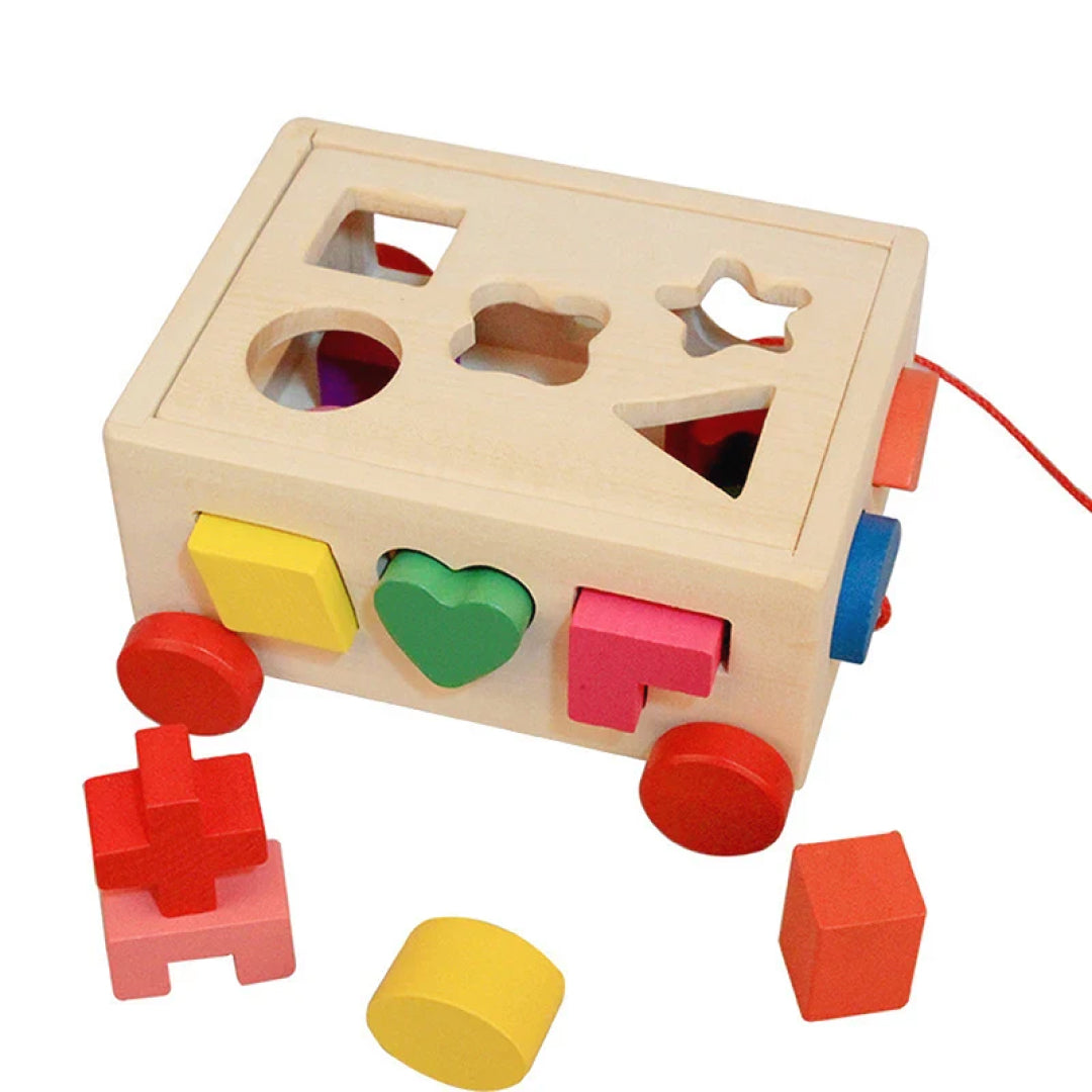 Montessori Wooden Pull Along Shape Sorter Car