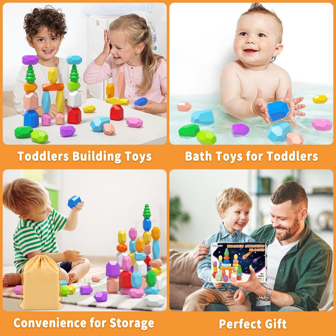 Wooden Stacking Rocks Montessori Toys for Toddlers