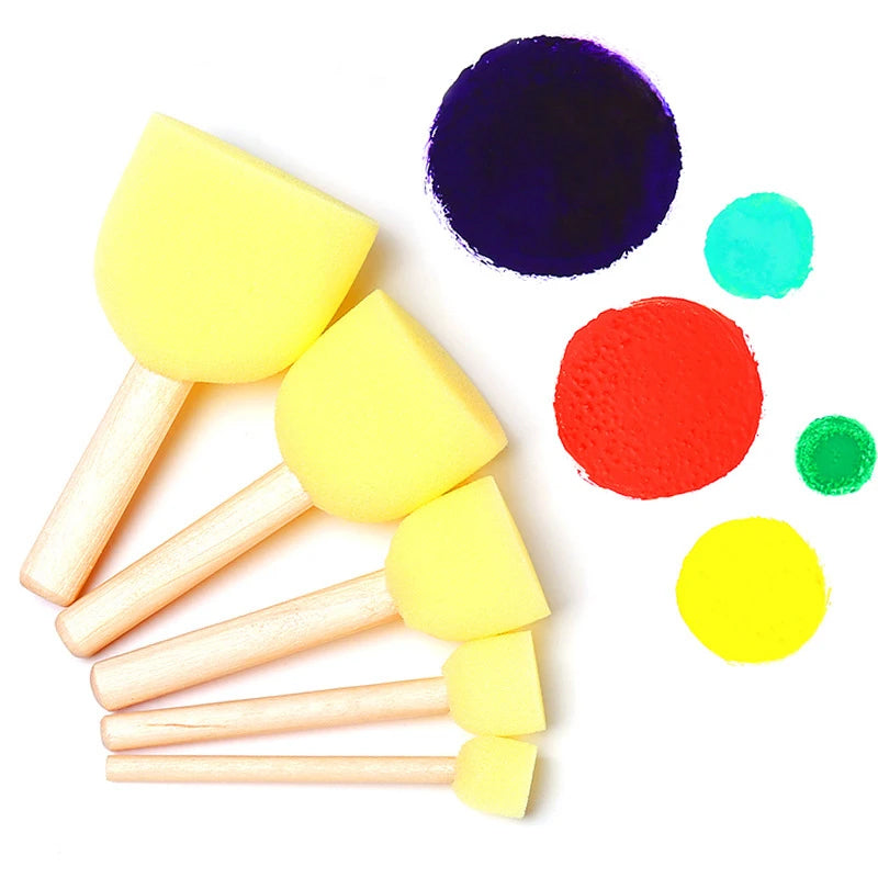 Sponge Wooden Handle Painting Brush Set For Kids