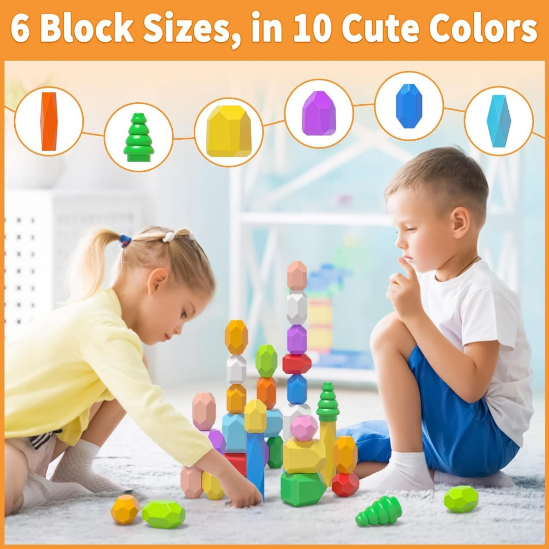 Wooden Stacking Rocks Montessori Toys for Toddlers