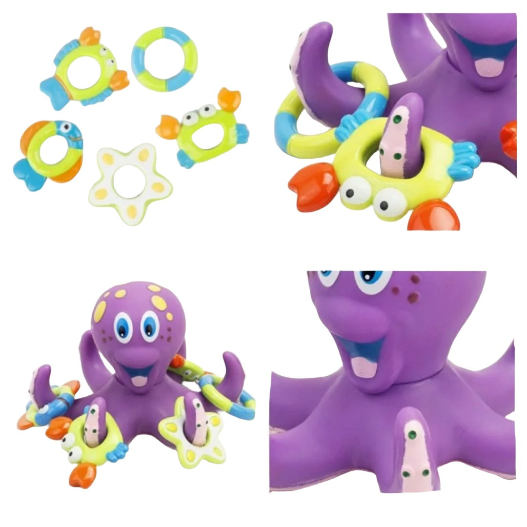 Floating Purple Octopus Bath Toy with Hoopla Rings