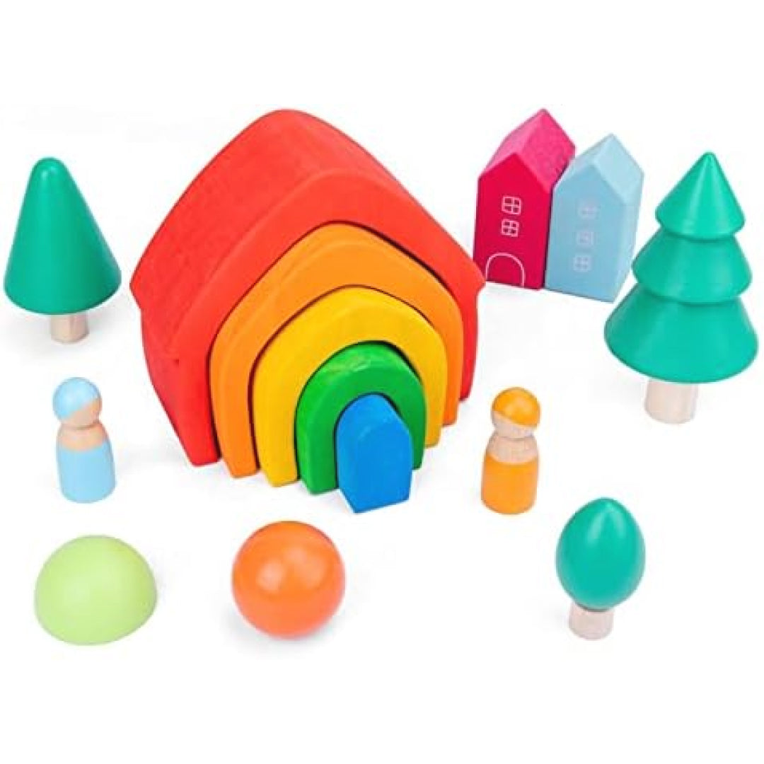 Wooden Nesting Rainbow Stacking Home Blocks